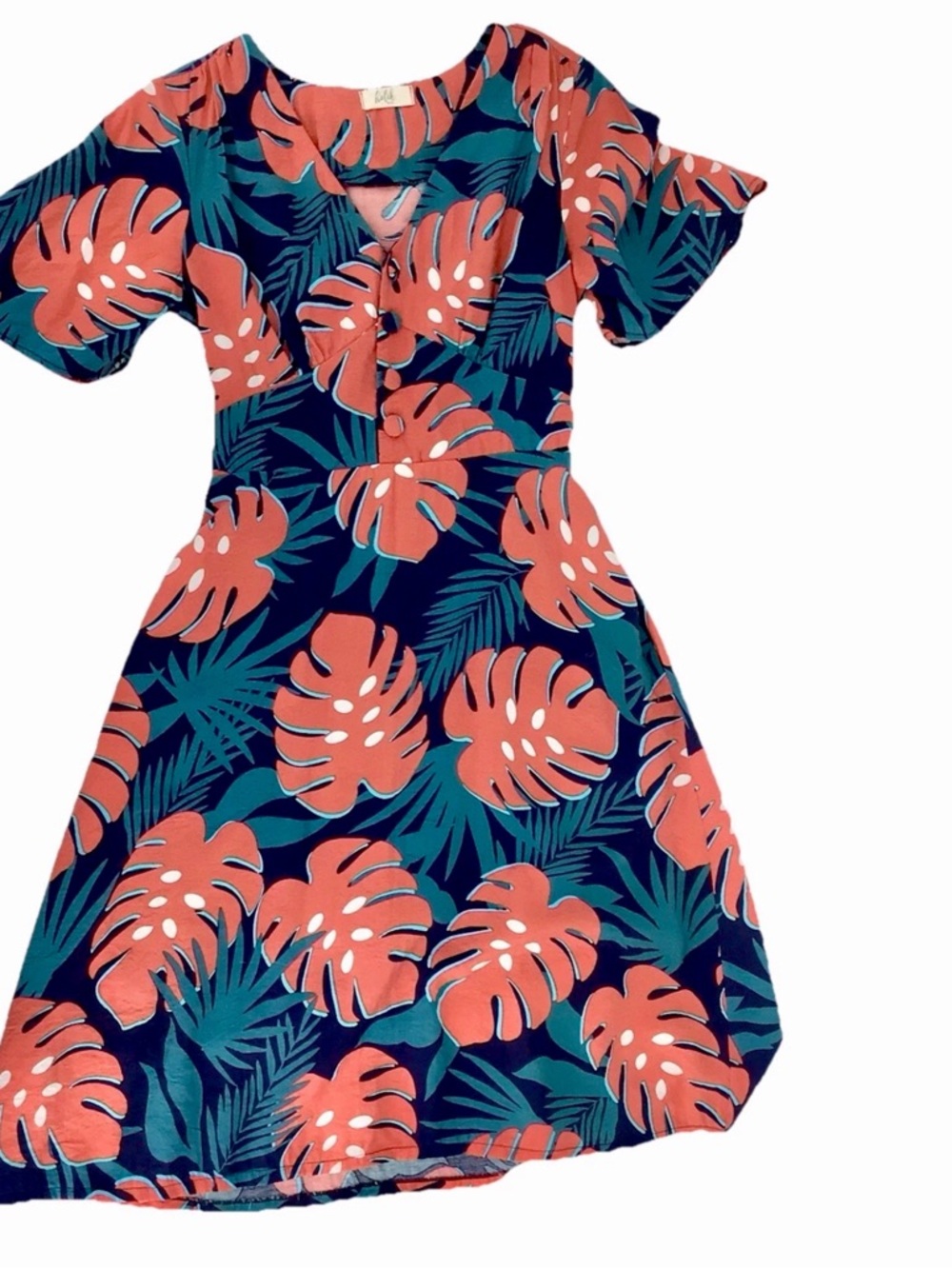 Holik by Muy Tropical Leaf Print Short Sleeve Dress Size Unknown